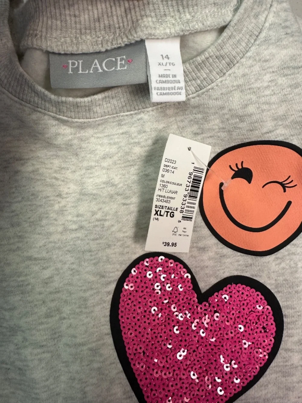 The Children’s Place Light Gray Sweatshirt with Colorful Details. Sz 14.